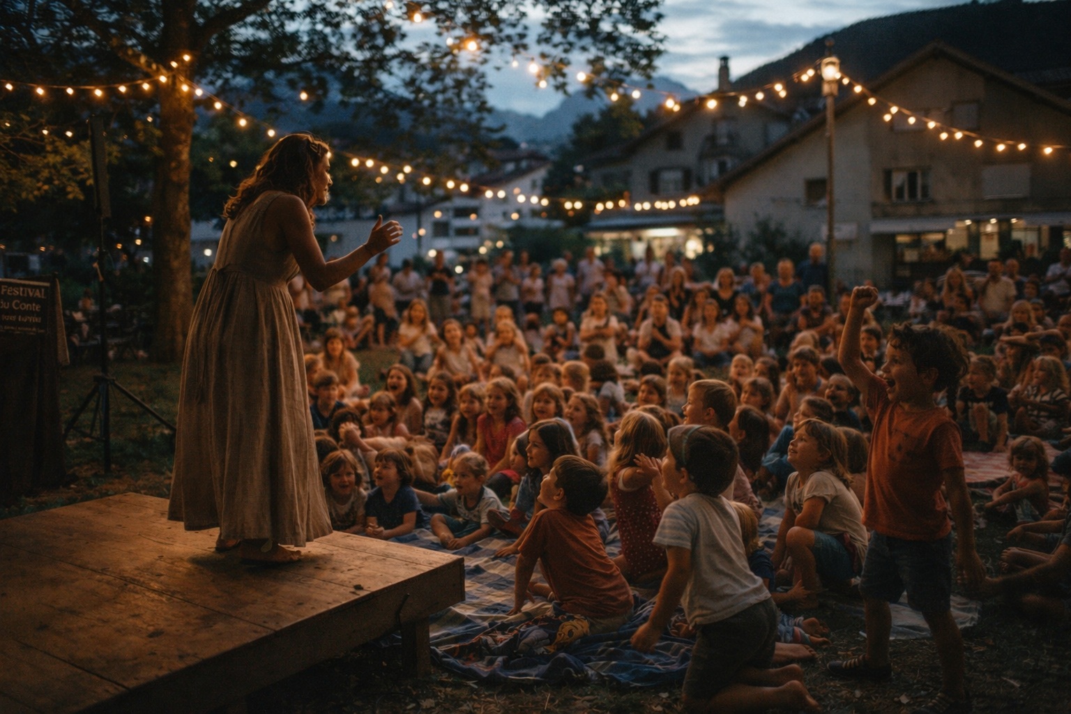 Animation bibliothèque — conteuse et enfants dans une bibliothèque